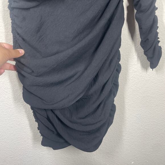 Zara Size XS Draped Ruched Sheath One Shoulder Dress Mini Black Long Sleeves - Picture 7 of 12